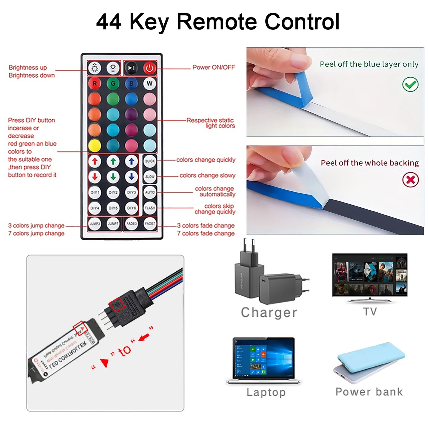 10m 20m Led Strip Lights with 44 Key Remote Control